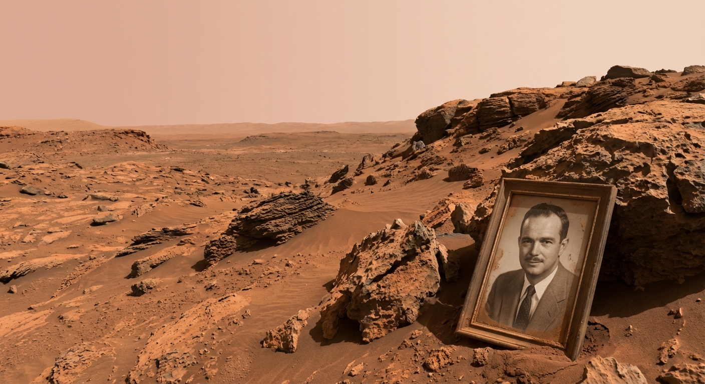 Mars surface panorama at golden hour