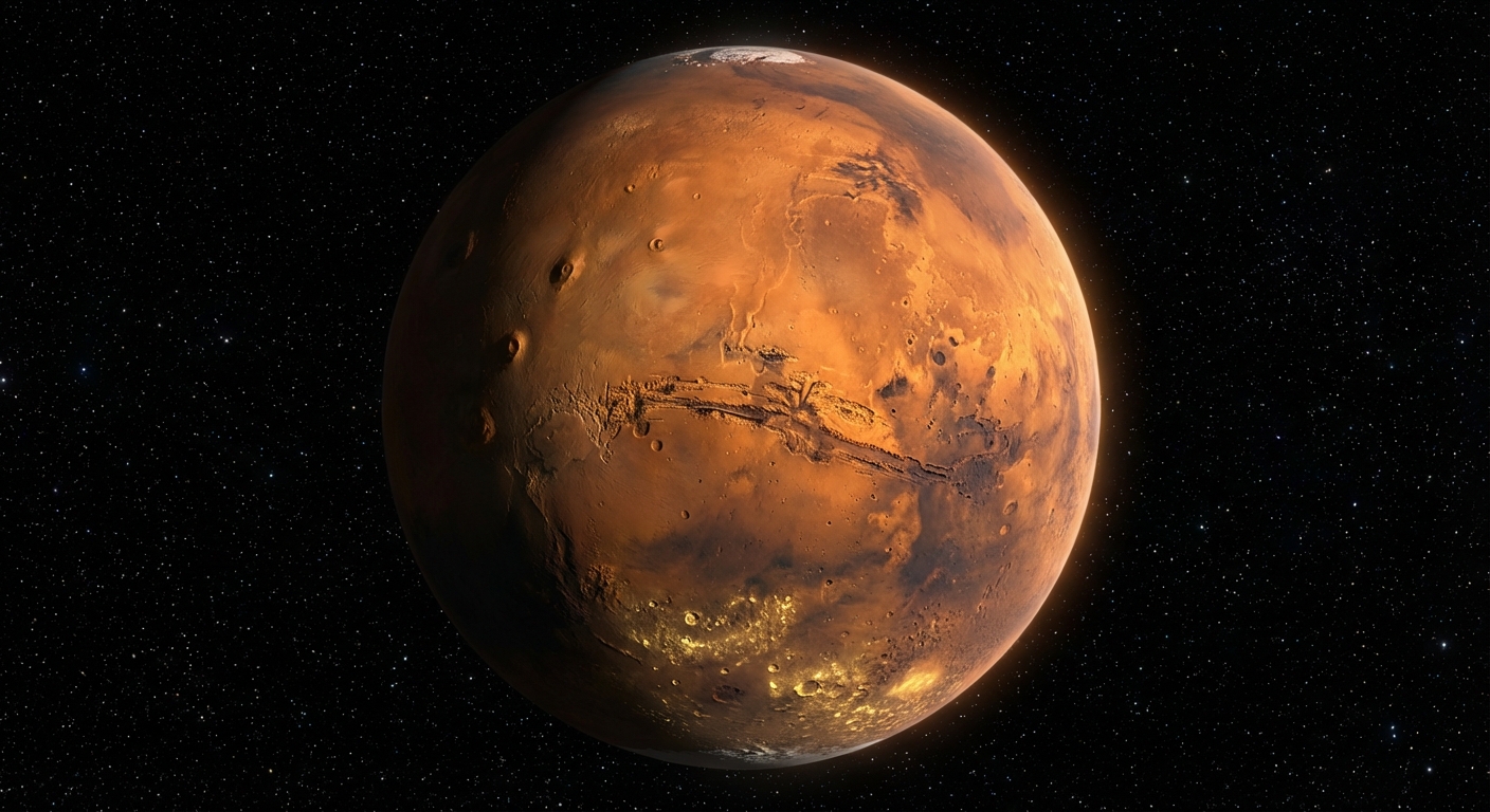 Mars global view with geological features